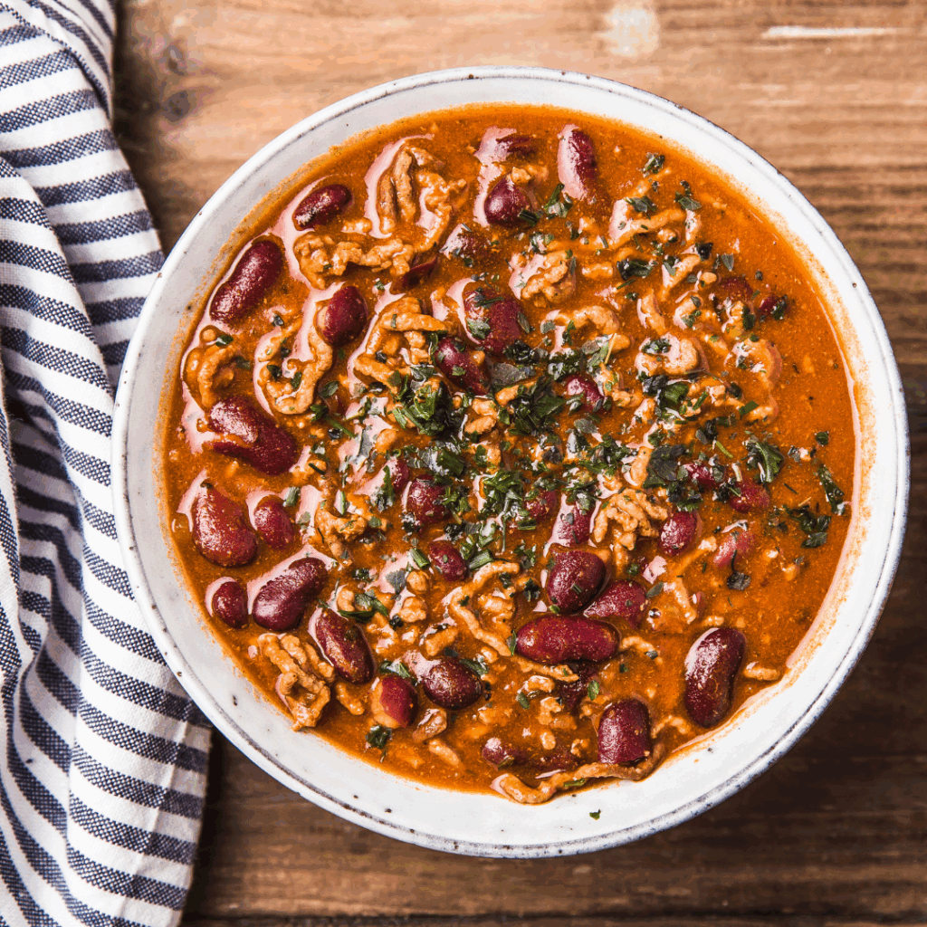Bowl featuring savory bean chili